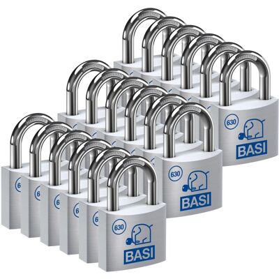 Basi - Vorhangschloss - SET - 18x VHS 630 - 50 mm - Gleichschließend - inkl. 2 Schlüssel pro Schloss - Aluminiumgehäuse Basi - Vorhangschloss - SET - 18x VHS 630 - 50 mm - Gleichschließend - inkl. 2 Schlüssel pro Schloss - Aluminiumgehäuse