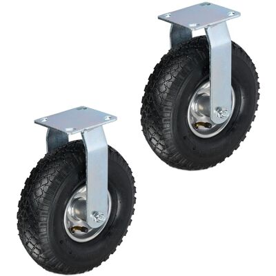 Relaxdays Bockrolle 2er Set Stahl Gummi Schwarz Silber Schwerlast Luftbereift 26 cm x 8,5 cm Relaxdays Bockrolle 2er Set Stahl Gummi Schwarz Silber Schwerlast Luftbereift 26 cm x 8,5 cm