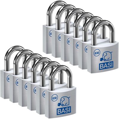 Basi - Vorhangschloss - SET - 12x VHS 630 - 60 mm - Gleichschließend - inkl. 2 Schlüssel pro Schloss - Aluminiumgehäuse Basi - Vorhangschloss - SET - 12x VHS 630 - 60 mm - Gleichschließend - inkl. 2 Schlüssel pro Schloss - Aluminiumgehäuse