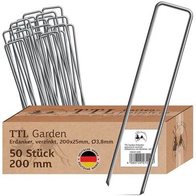 TTL GARDEN 50 x Erdanker 200 x 25 mm Ø 3,8 mm Stahl Verzinkt Bodenanker Heringe für Gartenvlies Unkrautvlies Vogelschutznetz Camping TTL GARDEN 50 x Erdanker 200 x 25 mm Ø 3,8 mm Stahl Verzinkt Bodenanker Heringe für Gartenvlies Unkrautvlies Vogelschutznetz Camping
