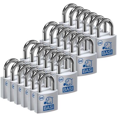 Basi - Vorhangschloss - SET - 24x VHS 630 - 40 mm - Gleichschließend - inkl. 2 Schlüssel pro Schloss - Aluminiumgehäuse Basi - Vorhangschloss - SET - 24x VHS 630 - 40 mm - Gleichschließend - inkl. 2 Schlüssel pro Schloss - Aluminiumgehäuse
