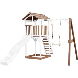 Axi Beach Tower Spielturm mit Einzelschaukel Braun - Weiß und Weißer Rutsche Axi Beach Tower Spielturm mit Einzelschaukel Braun - Weiß und Weißer Rutsche