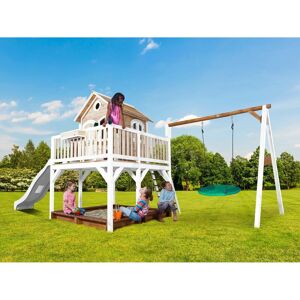 Axi Liam Spielhaus mit Summer Nestschaukel Braun - Weiß mit Weißer Rutsche Axi Liam Spielhaus mit Summer Nestschaukel Braun - Weiß mit Weißer Rutsche