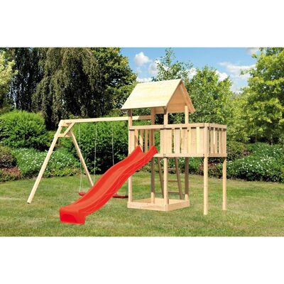 Karibu Spielturm Lotti mit Doppelschaukel, Anbauplattform & Rutsche Rot Karibu Spielturm Lotti mit Doppelschaukel, Anbauplattform & Rutsche Rot