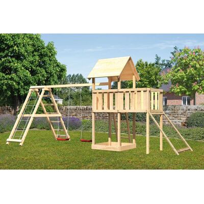 Karibu Spielturm Lotti Doppelschaukel Klettergerüst Anbauplattform Netzrampe Karibu Spielturm Lotti Doppelschaukel Klettergerüst Anbauplattform Netzrampe