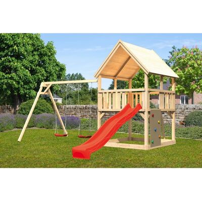 Karibu Spielturm Luis Satteldach Doppelschaukel Kletterwand Rutsche Rot Karibu Spielturm Luis Satteldach Doppelschaukel Kletterwand Rutsche Rot
