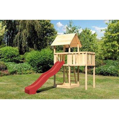 Karibu Spielturm Lotti mit Satteldach, Anbauplattform & Rutsche Rot Karibu Spielturm Lotti mit Satteldach, Anbauplattform & Rutsche Rot