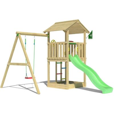 Jungle Gym Spielturm Beacon Holz mit Einzelschaukel Rutsche Hellgrün Jungle Gym Spielturm Beacon Holz mit Einzelschaukel Rutsche Hellgrün