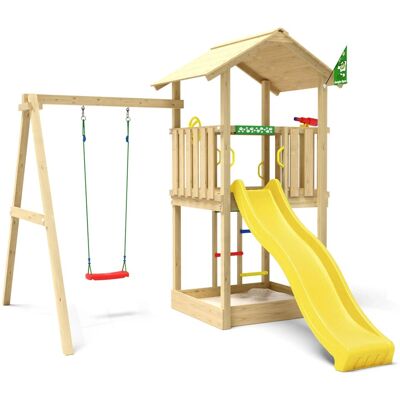 Jungle Gym Spielturm Beacon Holz mit Einzelschaukel und Rutsche Gelb Jungle Gym Spielturm Beacon Holz mit Einzelschaukel und Rutsche Gelb