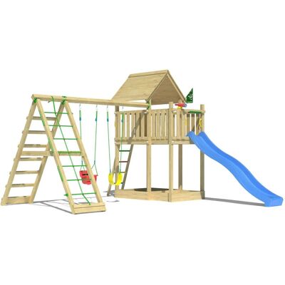 Jungle Gym Spiel Canopy Holz Doppelschaukel Kletterbock Rutsche Blau Jungle Gym Spiel Canopy Holz Doppelschaukel Kletterbock Rutsche Blau