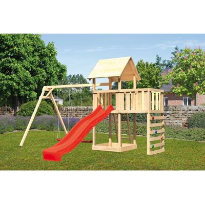 Karibu Spielturm Lotti Doppelschaukel Anbauplattform Kletterwand Rutsche Rot Karibu Spielturm Lotti Doppelschaukel Anbauplattform Kletterwand Rutsche Rot