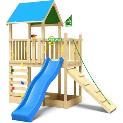 Jungle Gym Spielturm Wonder Holz mit Planendach Kletterrampe Rutsche Blau Jungle Gym Spielturm Wonder Holz mit Planendach Kletterrampe Rutsche Blau