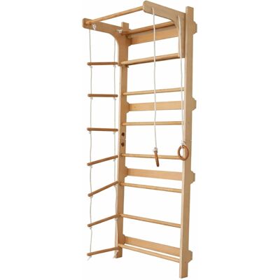 Relaxdays Sprossenwand Holz Natur mit Klimmzugstange Turnringen Strickleiter 215 cm x 80 cm x 57,5 cm 13,2 kg Relaxdays Sprossenwand Holz Natur mit Klimmzugstange Turnringen Strickleiter 215 cm x 80 cm x 57,5 cm 13,2 kg