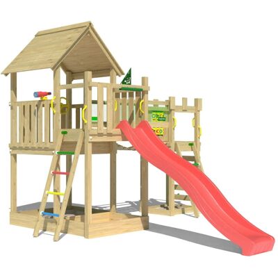 Jungle Gym Spielturm Lookout Holz Wackelbrücke Kletterrampe Rutsche Rot Jungle Gym Spielturm Lookout Holz Wackelbrücke Kletterrampe Rutsche Rot