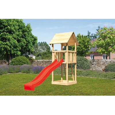 Karibu Spielturm Lotti Naturbelassen mit Satteldach & Rutsche Rot Karibu Spielturm Lotti Naturbelassen mit Satteldach & Rutsche Rot