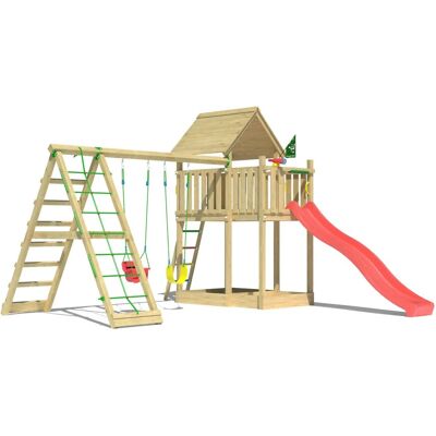 Jungle Gym Spiel Canopy Holz Doppelschaukel Kletterbock Rutsche Rot Jungle Gym Spiel Canopy Holz Doppelschaukel Kletterbock Rutsche Rot
