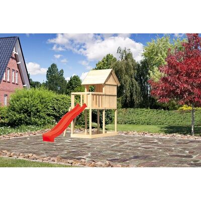 Karibu Frieda - Holzspielhaus mit 2,5m Rutsche - Spielhaus Karibu Frieda - Holzspielhaus mit 2,5m Rutsche - Spielhaus