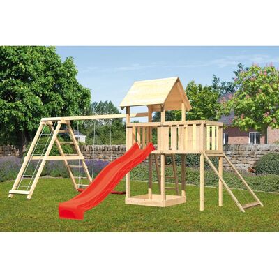 Karibu Spielturm Lotti Doppelschaukel Klettergerüst Plattform Netz Rutsche Rot Karibu Spielturm Lotti Doppelschaukel Klettergerüst Plattform Netz Rutsche Rot