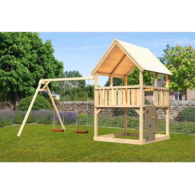 Karibu Spielturm Luis Satteldach Doppelschaukel Kletterwand Karibu Spielturm Luis Satteldach Doppelschaukel Kletterwand