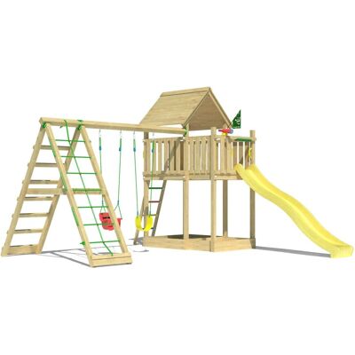 Jungle Gym Spiel Canopy Holz Doppelschaukel Kletterbock Rutsche Gelb Jungle Gym Spiel Canopy Holz Doppelschaukel Kletterbock Rutsche Gelb