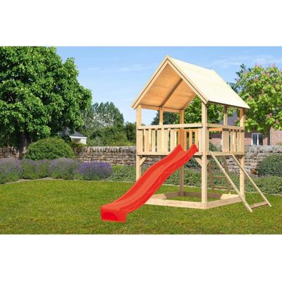 Karibu Spielturm Luis Satteldach Netzrampe Rutsche Rot Karibu Spielturm Luis Satteldach Netzrampe Rutsche Rot