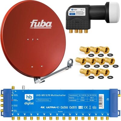 hb-digital SAT Anlage Fuba DAL 800 80cm mit Multischalter MS 5/16 und Quattro LNB Ziegelrot hb-digital SAT Anlage Fuba DAL 800 80cm mit Multischalter MS 5/16 und Quattro LNB Ziegelrot