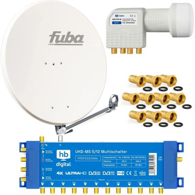 hb-digital SAT Anlage Fuba DAL 800 80cm mit Multischalter MS 5/12 und Quattro LNB Weiß hb-digital SAT Anlage Fuba DAL 800 80cm mit Multischalter MS 5/12 und Quattro LNB Weiß