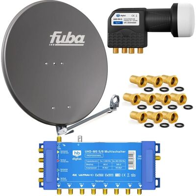 hb-digital SAT Anlage Fuba DAL 800 80cm mit Multischalter MS 5/8 und Quattro LNB Anthrazit hb-digital SAT Anlage Fuba DAL 800 80cm mit Multischalter MS 5/8 und Quattro LNB Anthrazit