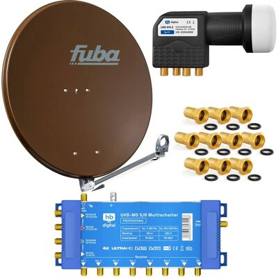 hb-digital SAT Anlage Fuba DAL 800 80cm mit Multischalter MS 5/8 und Quattro LNB Braun hb-digital SAT Anlage Fuba DAL 800 80cm mit Multischalter MS 5/8 und Quattro LNB Braun