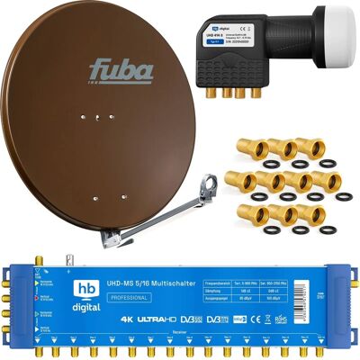hb-digital SAT Anlage Fuba DAL 800 80cm mit Multischalter MS 5/16 und Quattro LNB Braun hb-digital SAT Anlage Fuba DAL 800 80cm mit Multischalter MS 5/16 und Quattro LNB Braun