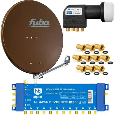 hb-digital SAT Anlage Fuba DAL 800 80cm mit Multischalter MS 5/12 und Quattro LNB Braun hb-digital SAT Anlage Fuba DAL 800 80cm mit Multischalter MS 5/12 und Quattro LNB Braun