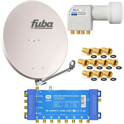 hb-digital SAT Anlage Fuba DAL 800 80cm mit Multischalter MS 5/8 und Quattro LNB Grau hb-digital SAT Anlage Fuba DAL 800 80cm mit Multischalter MS 5/8 und Quattro LNB Grau