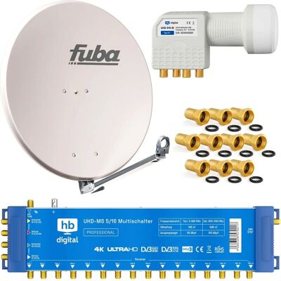 hb-digital SAT Anlage Fuba DAL 800 80cm mit Multischalter MS 5/16 und Quattro LNB Hellgrau hb-digital SAT Anlage Fuba DAL 800 80cm mit Multischalter MS 5/16 und Quattro LNB Hellgrau