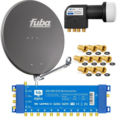 hb-digital SAT Anlage Fuba DAL 800 80cm mit Multischalter MS 5/12 und Quattro LNB Anthrazit hb-digital SAT Anlage Fuba DAL 800 80cm mit Multischalter MS 5/12 und Quattro LNB Anthrazit