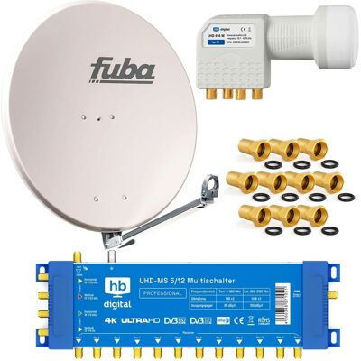 hb-digital SAT Anlage Fuba DAL 800 80cm mit Multischalter MS 5/12 und Quattro LNB Hellgrau hb-digital SAT Anlage Fuba DAL 800 80cm mit Multischalter MS 5/12 und Quattro LNB Hellgrau