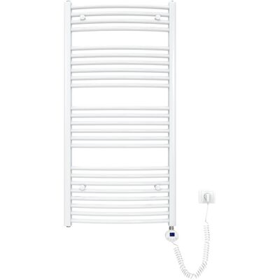 Emke Elektrischer Badheizkörper Gebogen mit Thermostat Handtuchtrockner mit Heizstab 120x50cm 600W Weiß Emke Elektrischer Badheizkörper Gebogen mit Thermostat Handtuchtrockner mit Heizstab 120x50cm 600W Weiß