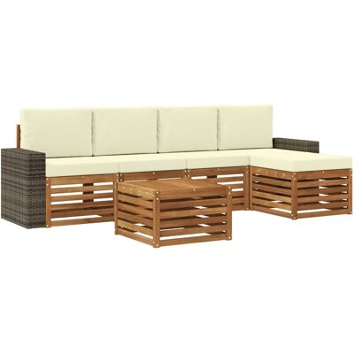 vidaXL Outdoor-Sofagarnitur mit Kissen 6 Stk Natur und Creme 3384276 vidaXL Outdoor-Sofagarnitur mit Kissen 6 Stk Natur und Creme 3384276
