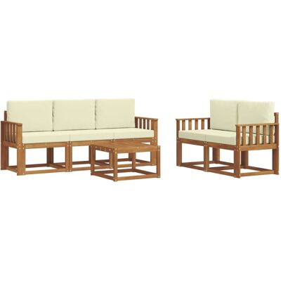 vidaXL Outdoor-Sofagarnitur mit Kissen 6 Stk Natur und Creme 3366003 vidaXL Outdoor-Sofagarnitur mit Kissen 6 Stk Natur und Creme 3366003