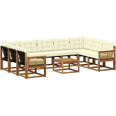 vidaXL Outdoor-Sofagarnitur mit Kissen 10 Stk Natur und Creme 3382226 vidaXL Outdoor-Sofagarnitur mit Kissen 10 Stk Natur und Creme 3382226