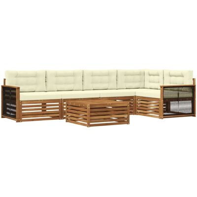 vidaXL Outdoor-Sofagarnitur mit Kissen 6 Stk Natur und Creme 3383383 vidaXL Outdoor-Sofagarnitur mit Kissen 6 Stk Natur und Creme 3383383