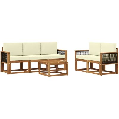 vidaXL Outdoor-Sofagarnitur mit Kissen 6 Stk Natur und Creme 3384991 vidaXL Outdoor-Sofagarnitur mit Kissen 6 Stk Natur und Creme 3384991