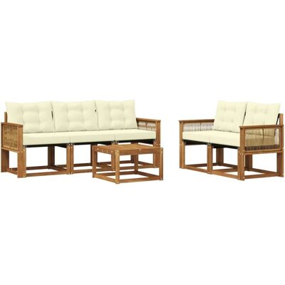 vidaXL Outdoor-Sofagarnitur mit Kissen 6 Stk Natur und Creme 3381778 vidaXL Outdoor-Sofagarnitur mit Kissen 6 Stk Natur und Creme 3381778