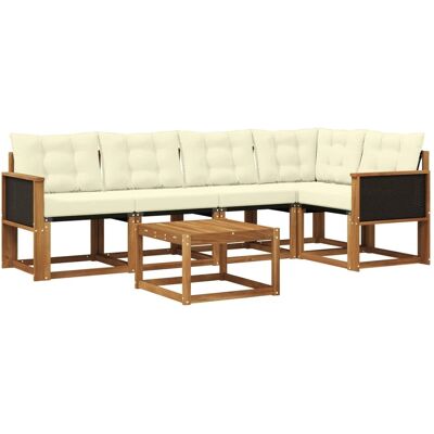 vidaXL Outdoor-Sofagarnitur mit Kissen 6 Stk Natur und Creme 3381958 vidaXL Outdoor-Sofagarnitur mit Kissen 6 Stk Natur und Creme 3381958