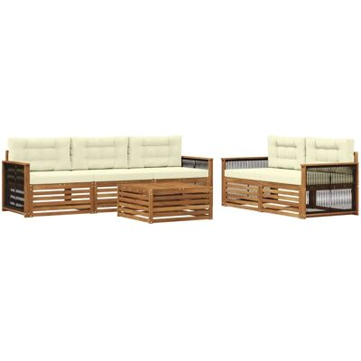vidaXL Outdoor-Sofagarnitur mit Kissen 6 Stk Natur und Creme 3383023 vidaXL Outdoor-Sofagarnitur mit Kissen 6 Stk Natur und Creme 3383023