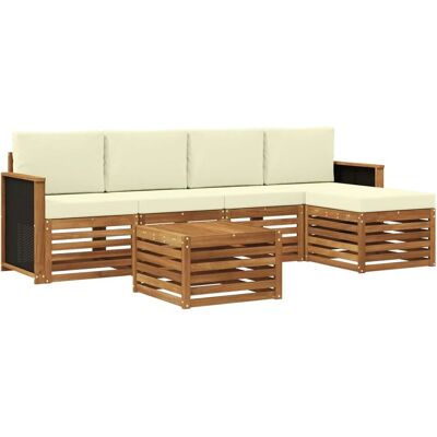 vidaXL Outdoor-Sofagarnitur mit Kissen 6 Stk Natur und Creme 3384251 vidaXL Outdoor-Sofagarnitur mit Kissen 6 Stk Natur und Creme 3384251