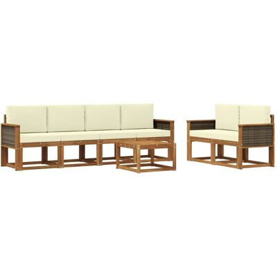 vidaXL Outdoor-Sofagarnitur mit Kissen 6 Stk Natur und Creme 3385006 vidaXL Outdoor-Sofagarnitur mit Kissen 6 Stk Natur und Creme 3385006