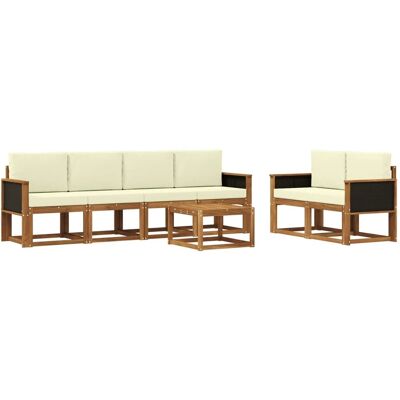 vidaXL Outdoor-Sofagarnitur mit Kissen 6 Stk Natur und Creme 3385001 vidaXL Outdoor-Sofagarnitur mit Kissen 6 Stk Natur und Creme 3385001
