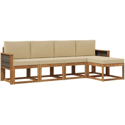 vidaXL Outdoor-Sofagarnitur 5 Stk Natur und Beige Polyester 3385129 vidaXL Outdoor-Sofagarnitur 5 Stk Natur und Beige Polyester 3385129