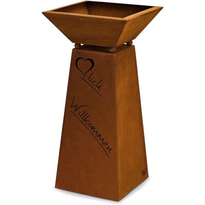 Rostikal Herzlich Willkommen Säule 57 cm aus Cortenstahl mit Pflanzschale Wetterfest Rostikal Herzlich Willkommen Säule 57 cm aus Cortenstahl mit Pflanzschale Wetterfest