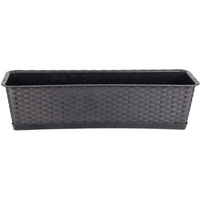 BigDean Blumenkasten Mit Untersetzer 60 Cm Lang Rattan Optik Anthrazit Aus PP Kunststoff Balkon Pflanzkasten Schmal Balkonkasten BigDean Blumenkasten Mit Untersetzer 60 Cm Lang Rattan Optik Anthrazit Aus PP Kunststoff Balkon Pflanzkasten Schmal Balkonkasten